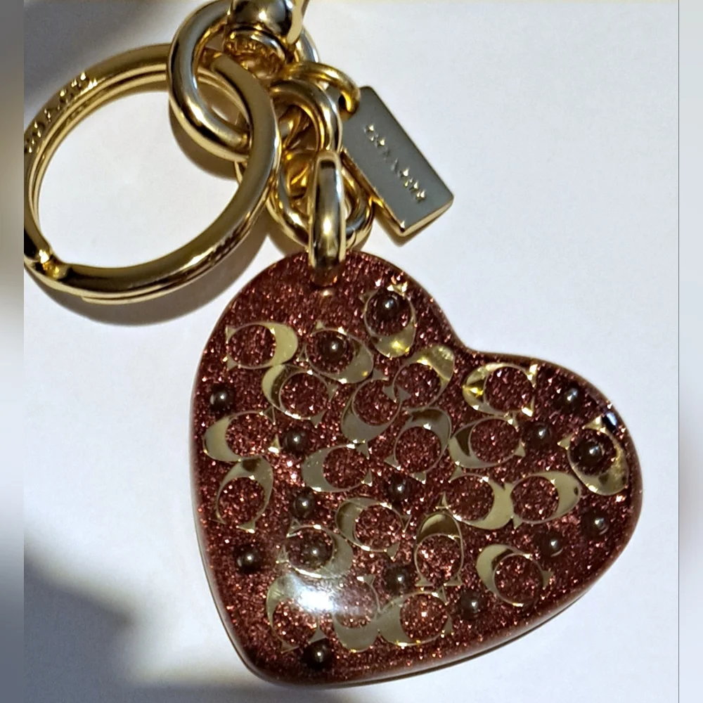 Coach Glitter Heart Keychain Bag Charm NWOT